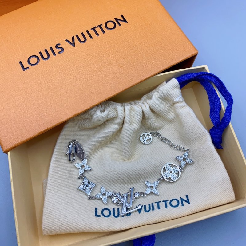 Louis Vuitton LV Flower Monogram Crystal Charm Bracelet Silver view