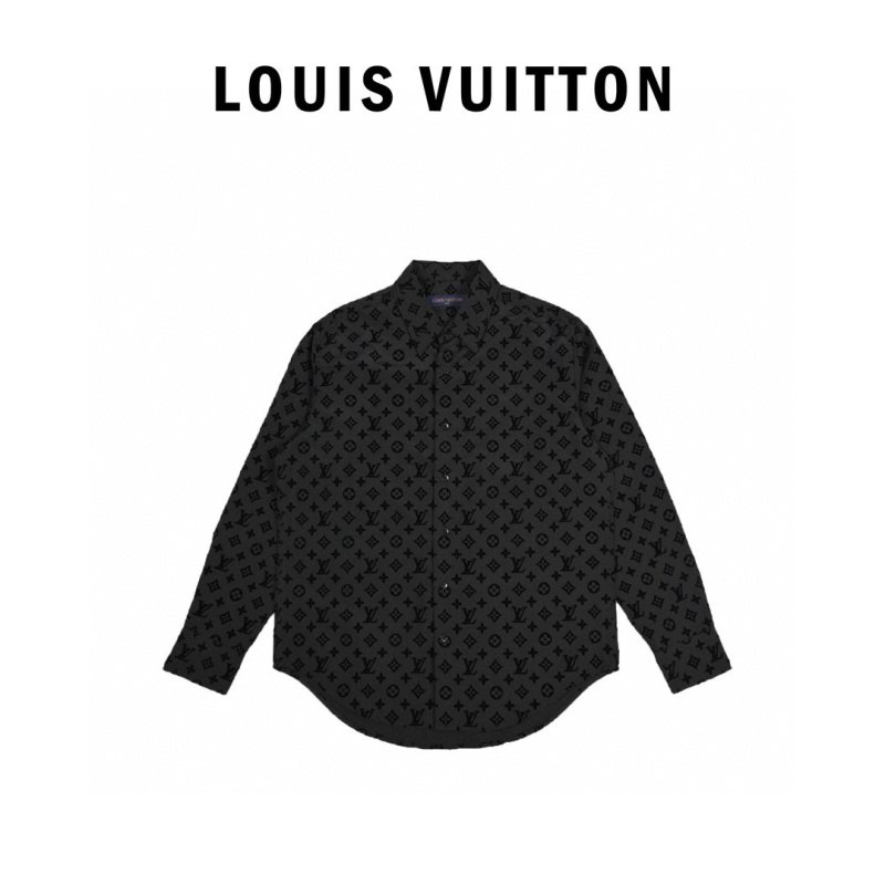 Louis Vuitton 21FW Monogram Velvet Flocked Black Shirt view