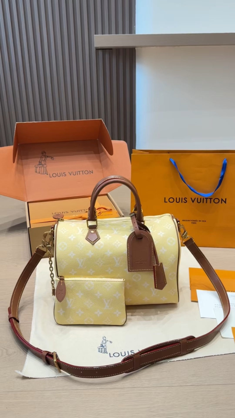 Louis Vuitton Monogram Speedy Inspired Handbag Cream & Brown