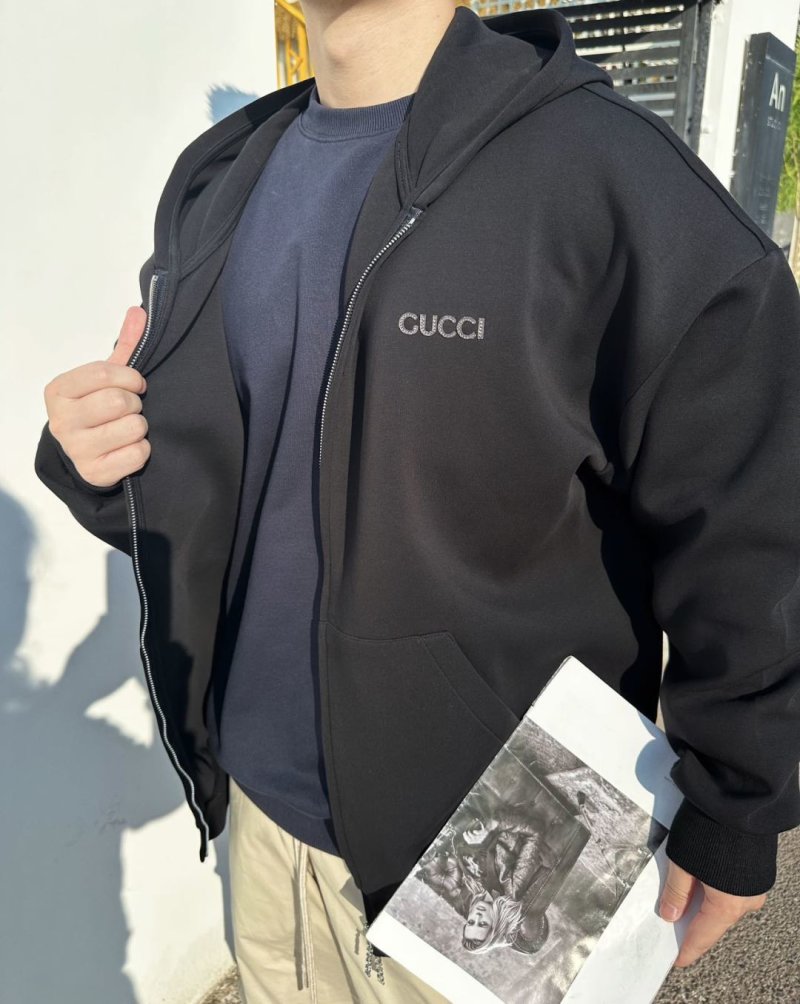 Gucci Black Embroidered Logo Zip Hoodie Jacket view