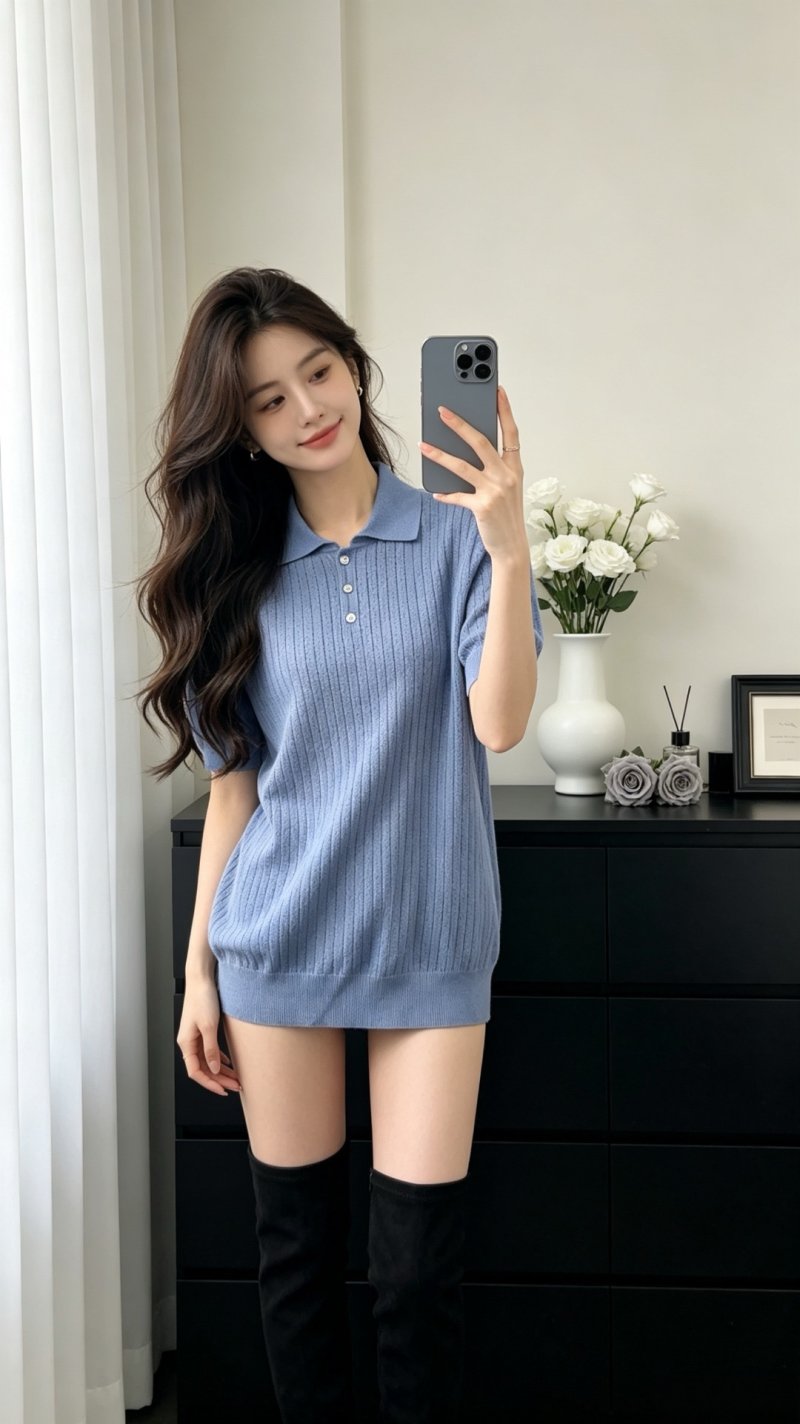 Ribbed Polo Shirt Dress - Periwinkle Blue view