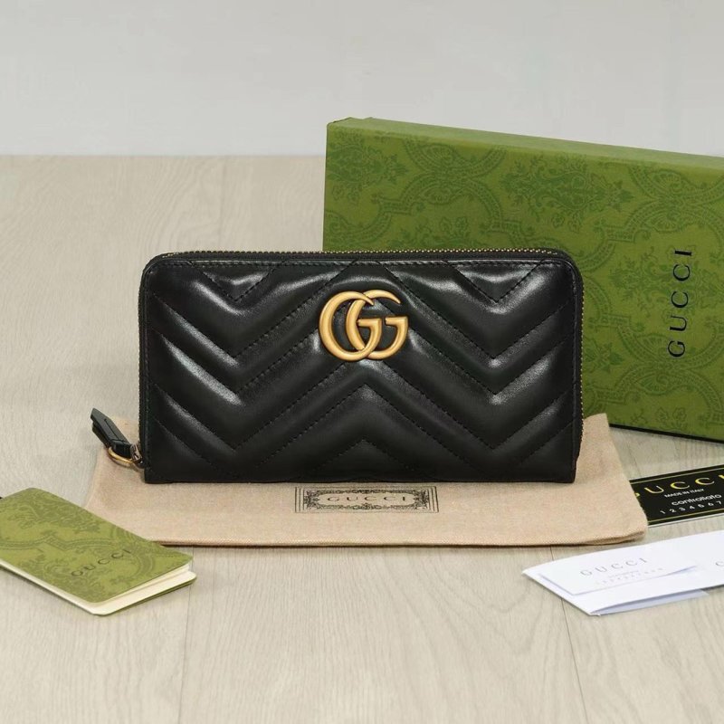 Gucci GG Marmont Black Chevron Zip Wallet
