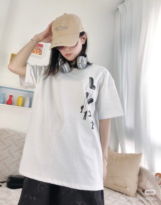 White Oversized T-Shirt with Abstract Black Graphic Print view 2