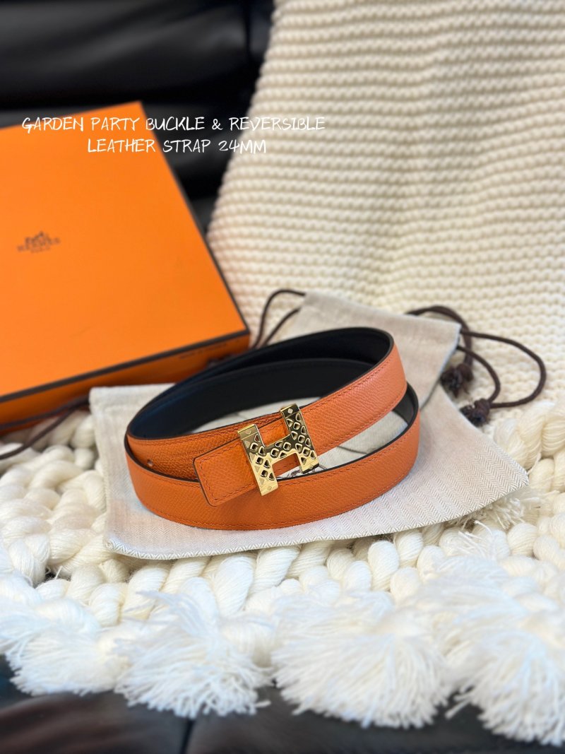 Hermès Garden Party Buckle Reversible Leather Belt Orange/Black 24mm
