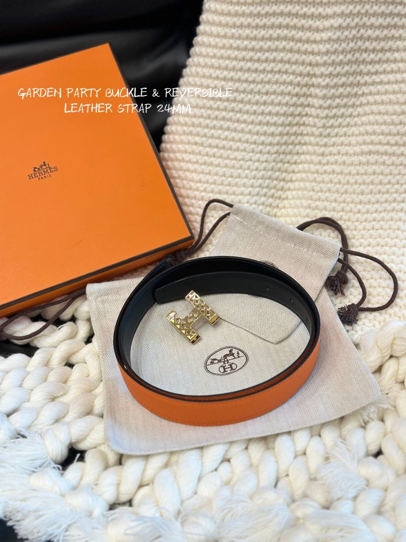 Hermès Garden Party Buckle Reversible Leather Belt Orange/Black 24mm view