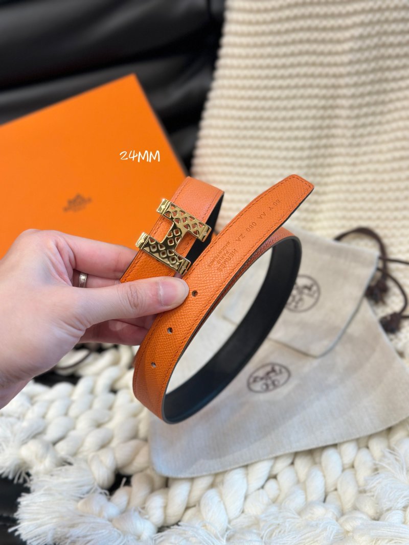 Hermès Garden Party Buckle Reversible Leather Belt Orange/Black 24mm view