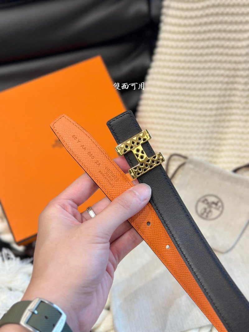Hermès Garden Party Buckle Reversible Leather Belt Orange/Black 24mm view
