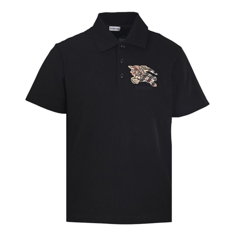 Burberry Equestrian Knight Embroidered Black Polo Shirt view