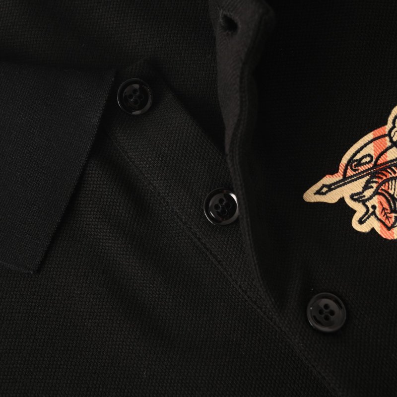 Burberry Equestrian Knight Embroidered Black Polo Shirt view