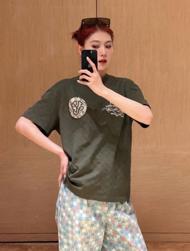 Olive Green Graphic Short Sleeve T-Shirt with Embroidered Logo
