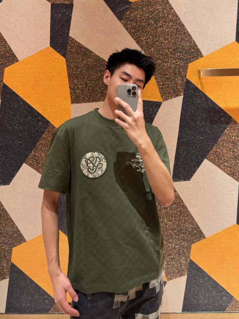 Olive Green Graphic Short Sleeve T-Shirt with Embroidered Logo view