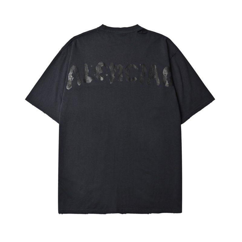 Black Oversized Graphic T-Shirt with Distressed Details view