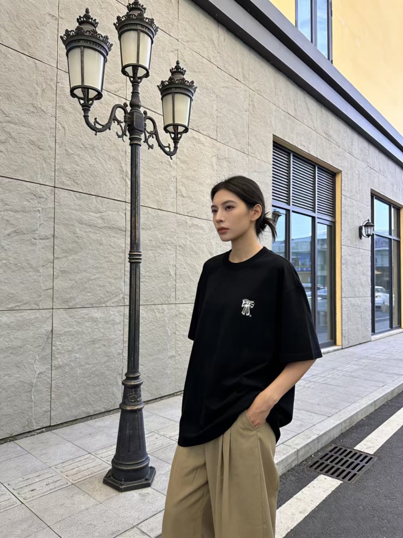 Black Oversized Short Sleeve T-Shirt with Embroidered Logo