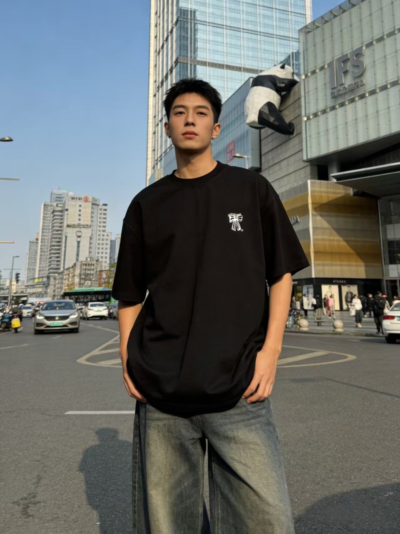 Black Oversized Short Sleeve T-Shirt with Embroidered Logo view