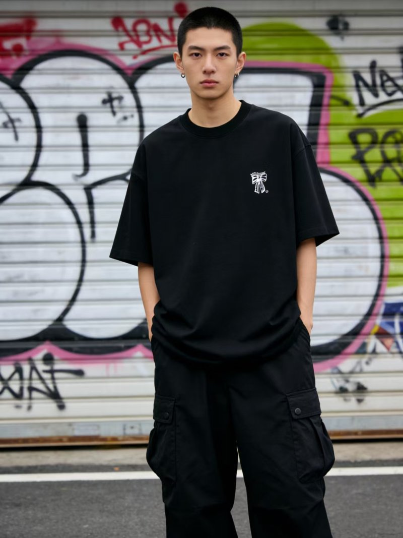 Black Oversized Short Sleeve T-Shirt with Embroidered Logo view