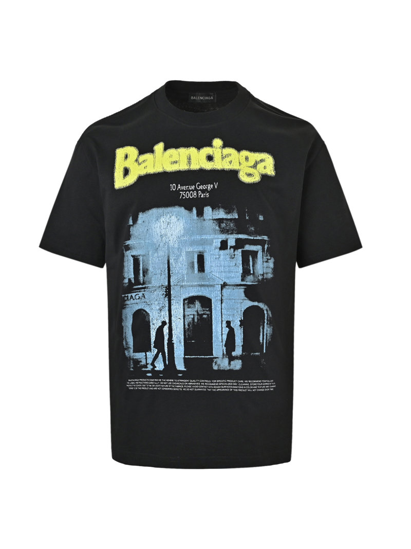 Balenciaga Distressed Building Graphic Black T-Shirt view