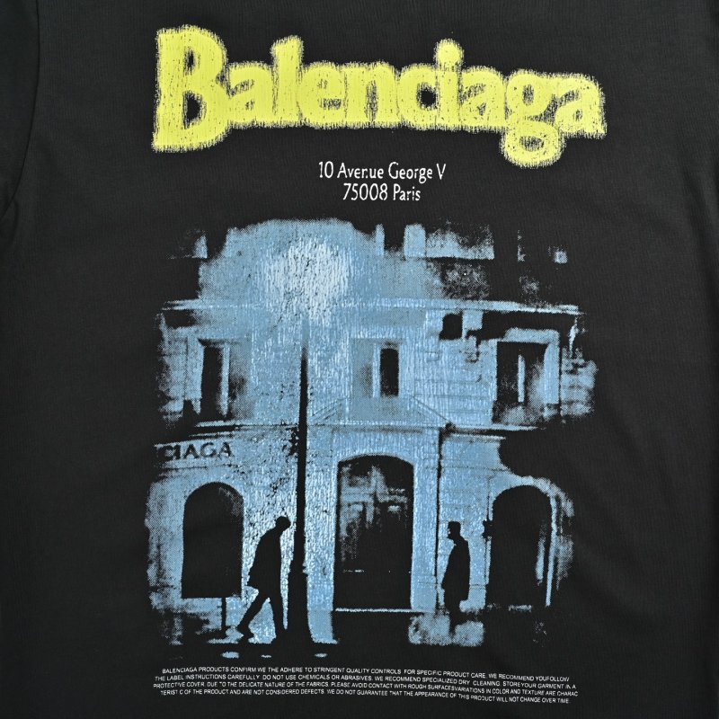 Balenciaga Distressed Building Graphic Black T-Shirt view