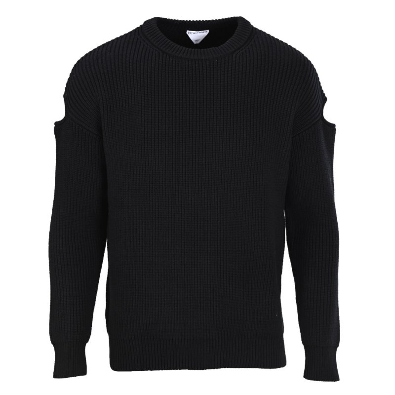 Bottega Veneta Black Shoulder Cutout Crew Neck Knit Sweater