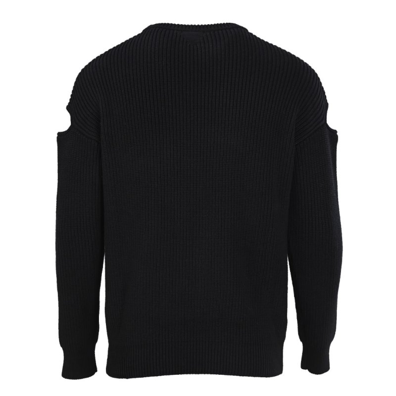 Black Ribbed Crew Neck Sweater with Elbow Cutouts view