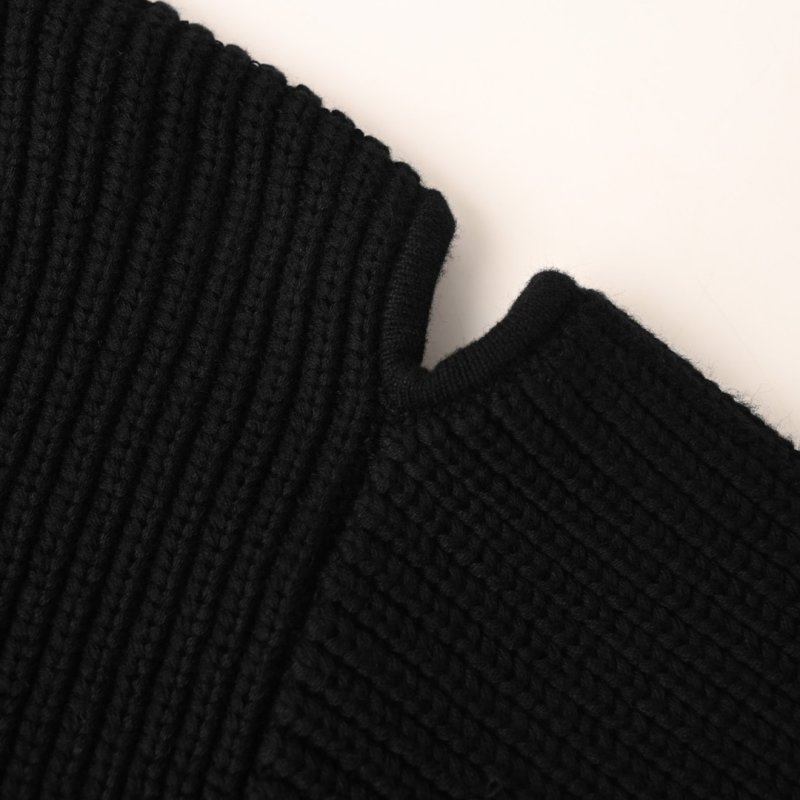 Black Ribbed Crew Neck Sweater with Elbow Cutouts view