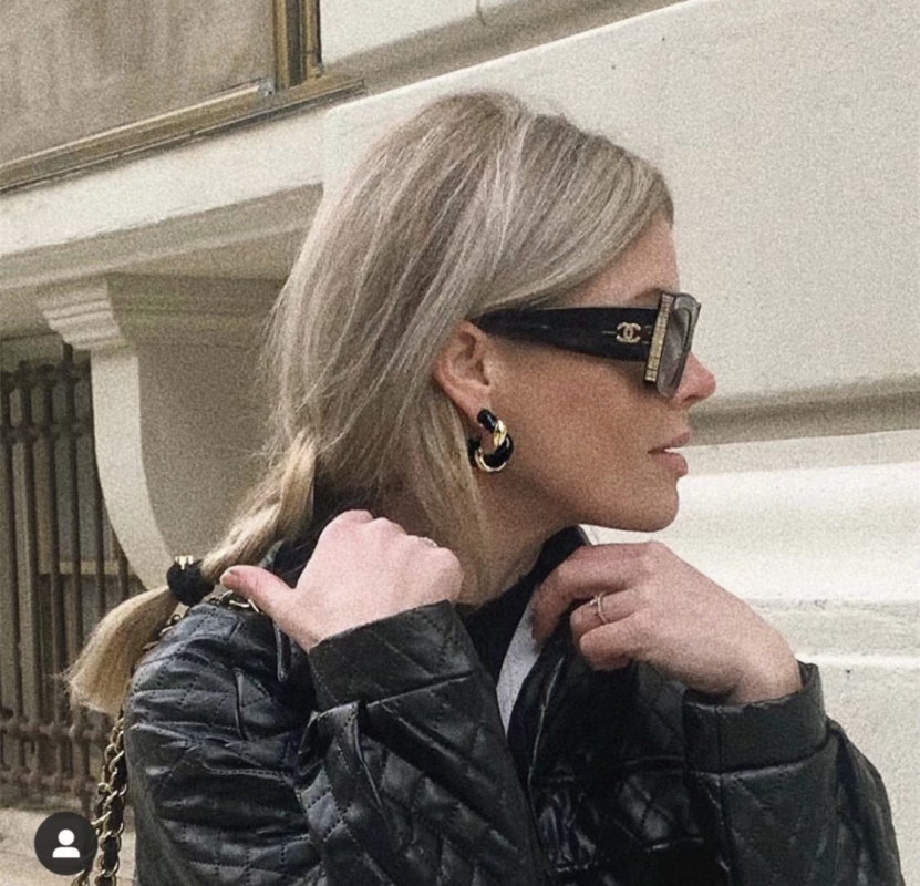 Black Gradient Square Sunglasses with Gold Accent Arms view