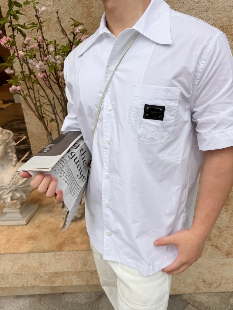 White Button-Up Casual Shirt with Chest Pocket