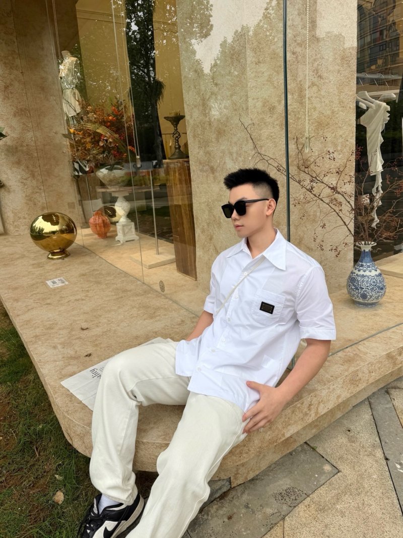 White Button-Up Casual Shirt with Chest Pocket view