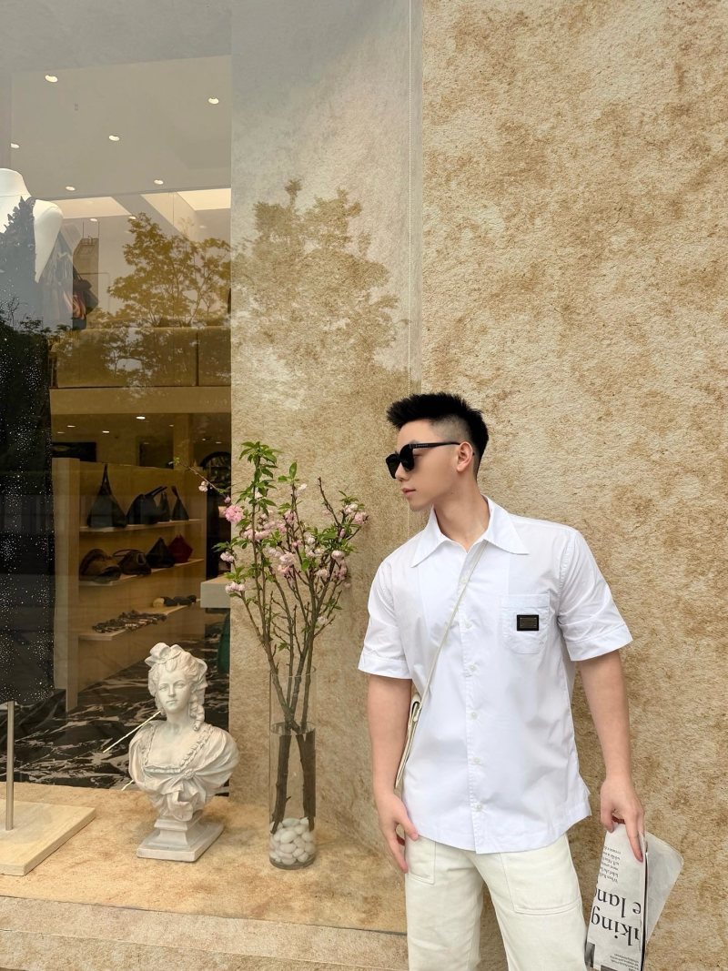 White Button-Up Casual Shirt with Chest Pocket view