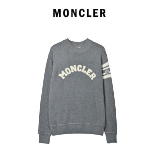 Moncler Charcoal Logo Crew Neck Sweater with Stripe Sleeves view 10