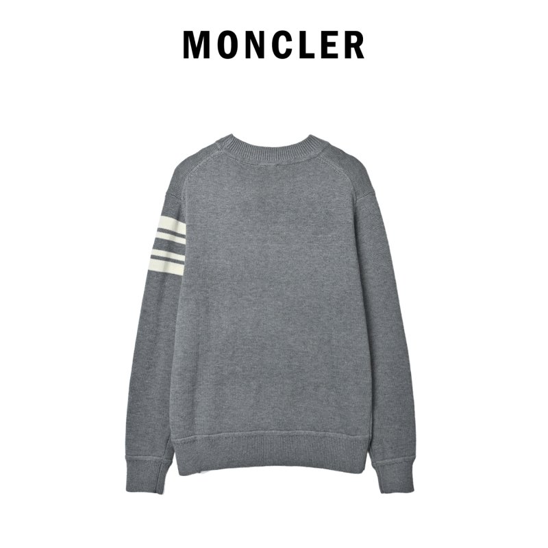 Moncler Charcoal Logo Crew Neck Sweater with Stripe Sleeves view