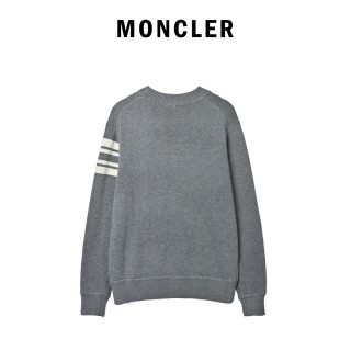 Moncler Charcoal Logo Crew Neck Sweater with Stripe Sleeves view 11