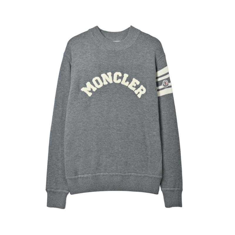 Moncler Charcoal Logo Crew Neck Sweater with Stripe Sleeves view