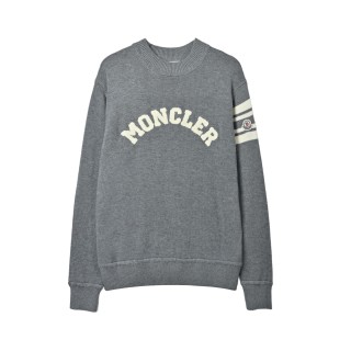 Moncler Charcoal Logo Crew Neck Sweater with Stripe Sleeves view 12