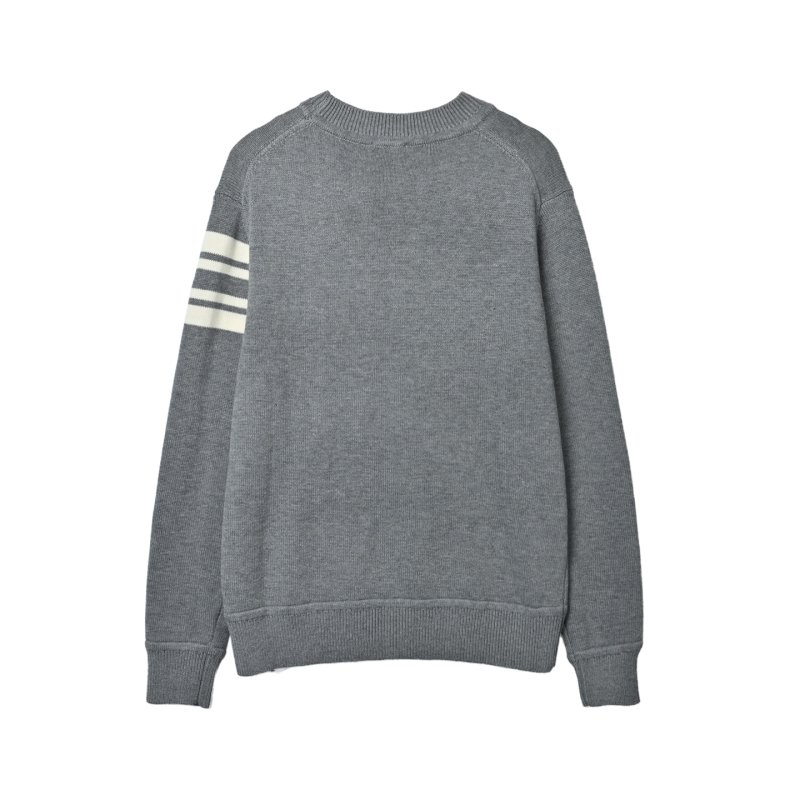 Moncler Charcoal Logo Crew Neck Sweater with Stripe Sleeves view