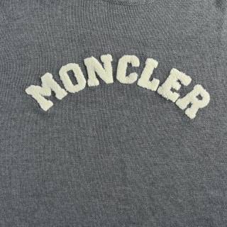 Moncler Charcoal Logo Crew Neck Sweater with Stripe Sleeves view 15