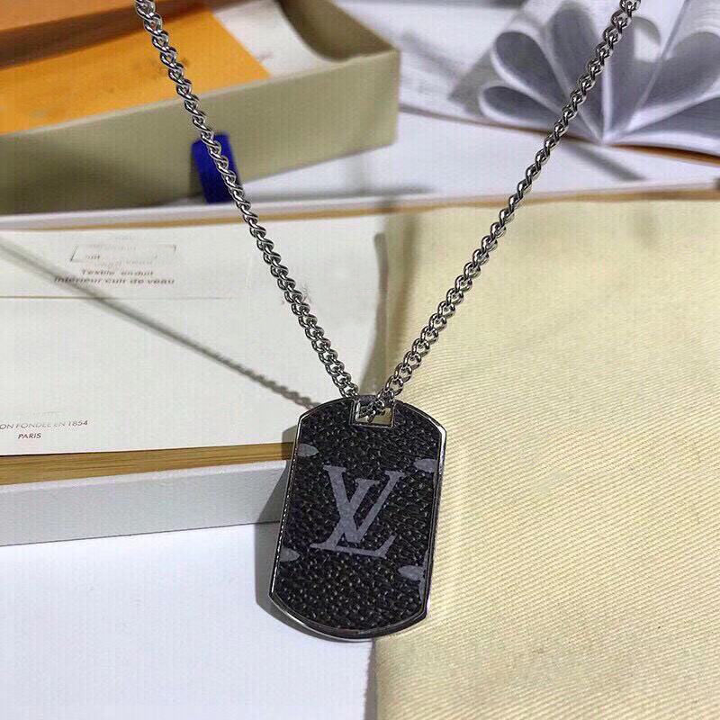 Louis Vuitton LV Logo Dog Tag Pendant Necklace Silver view