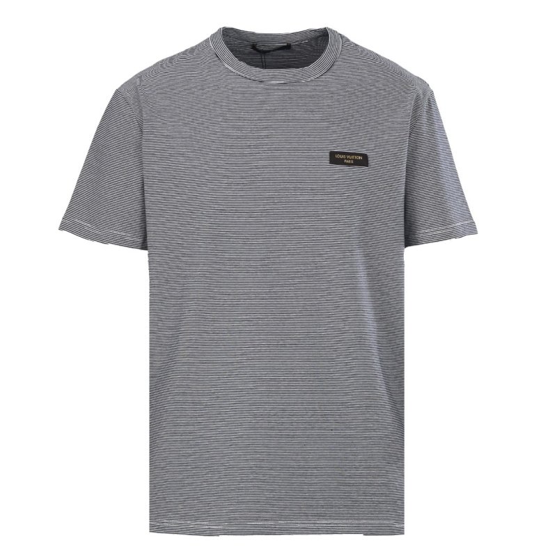 Grey Striped Short Sleeve T-Shirt with Chest Logo view