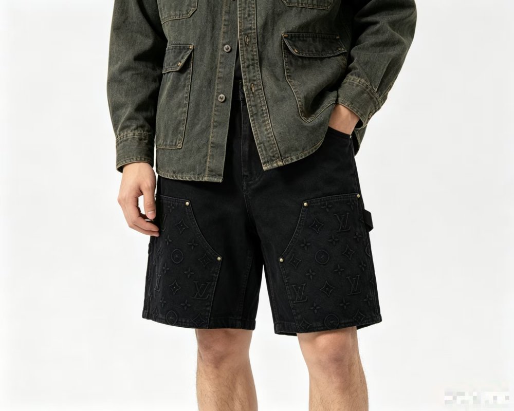 Louis Vuitton Monogram Embossed Denim Cargo Shorts Black view