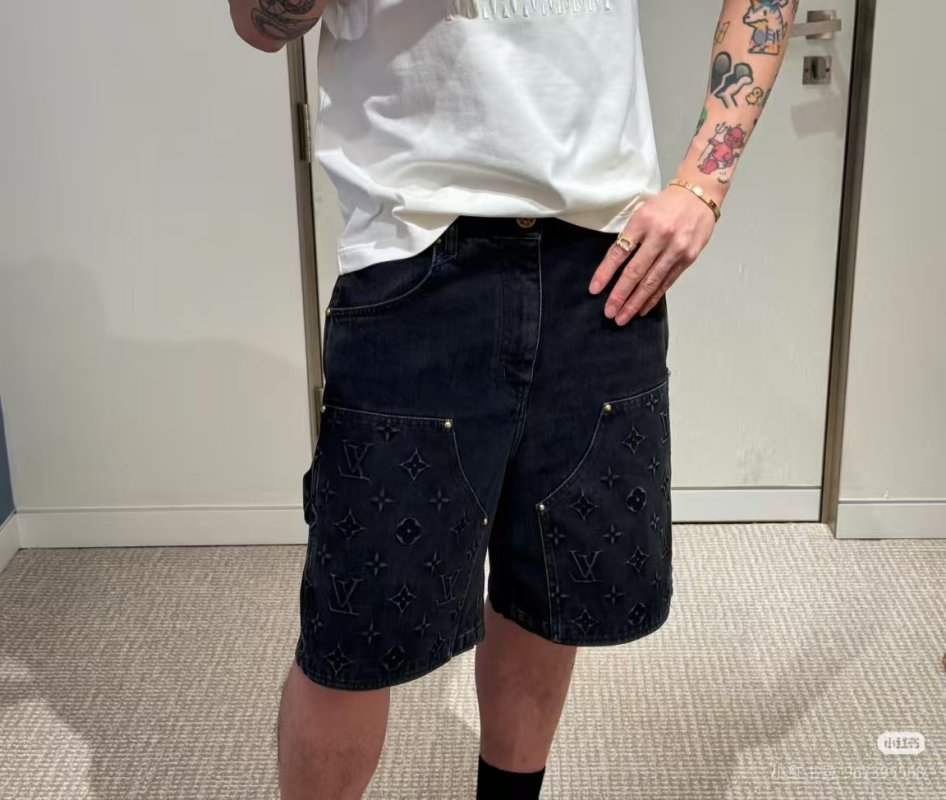 Louis Vuitton Monogram Embossed Denim Cargo Shorts Black view