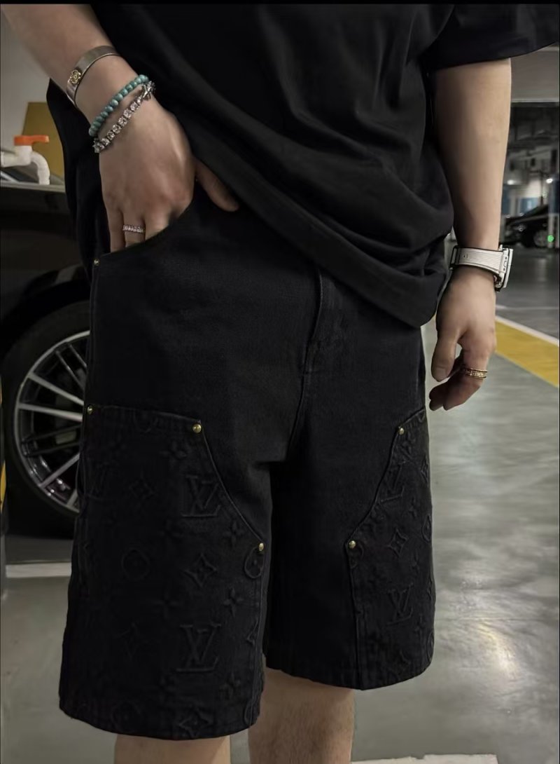 Louis Vuitton Monogram Embossed Denim Cargo Shorts Black view