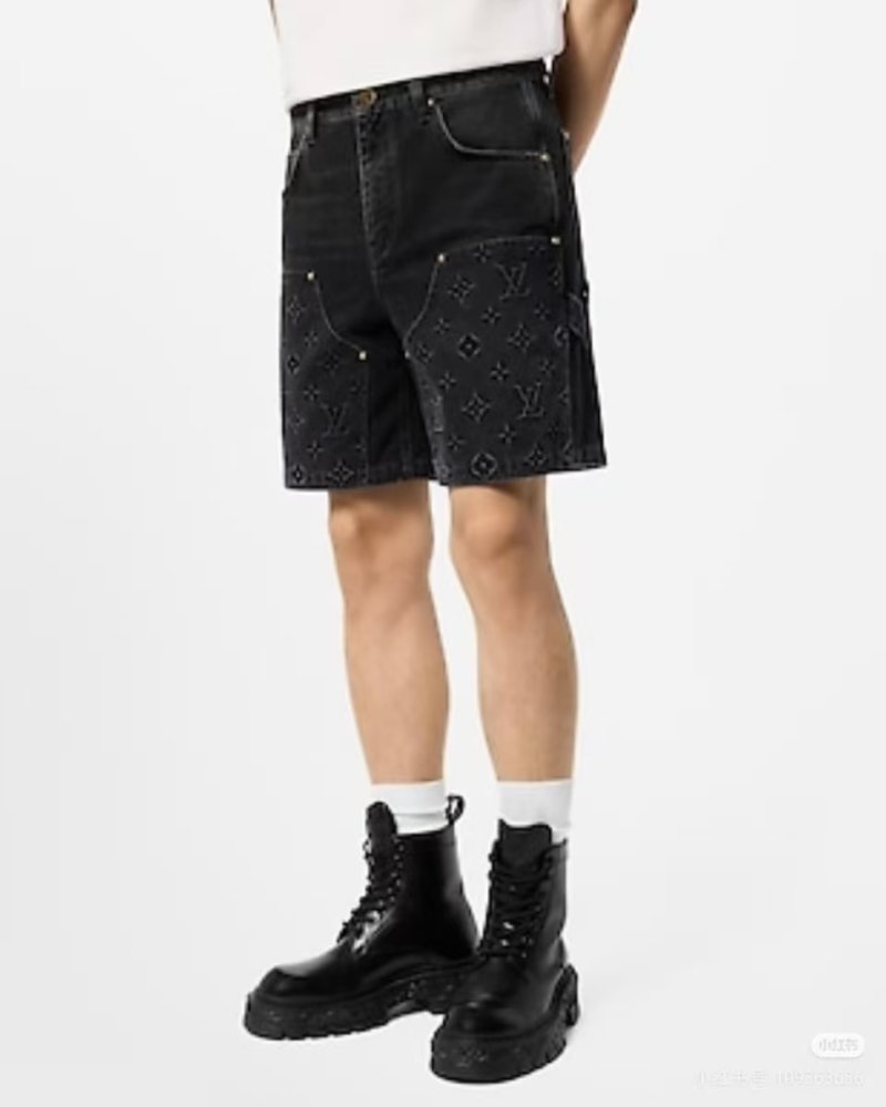 Louis Vuitton Monogram Embossed Denim Cargo Shorts Black view