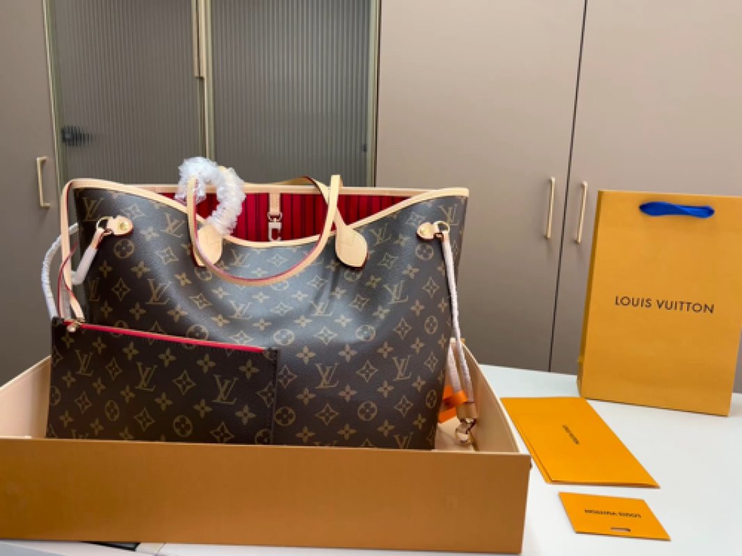 Louis Vuitton Monogram Canvas Tote Bag Red Trim