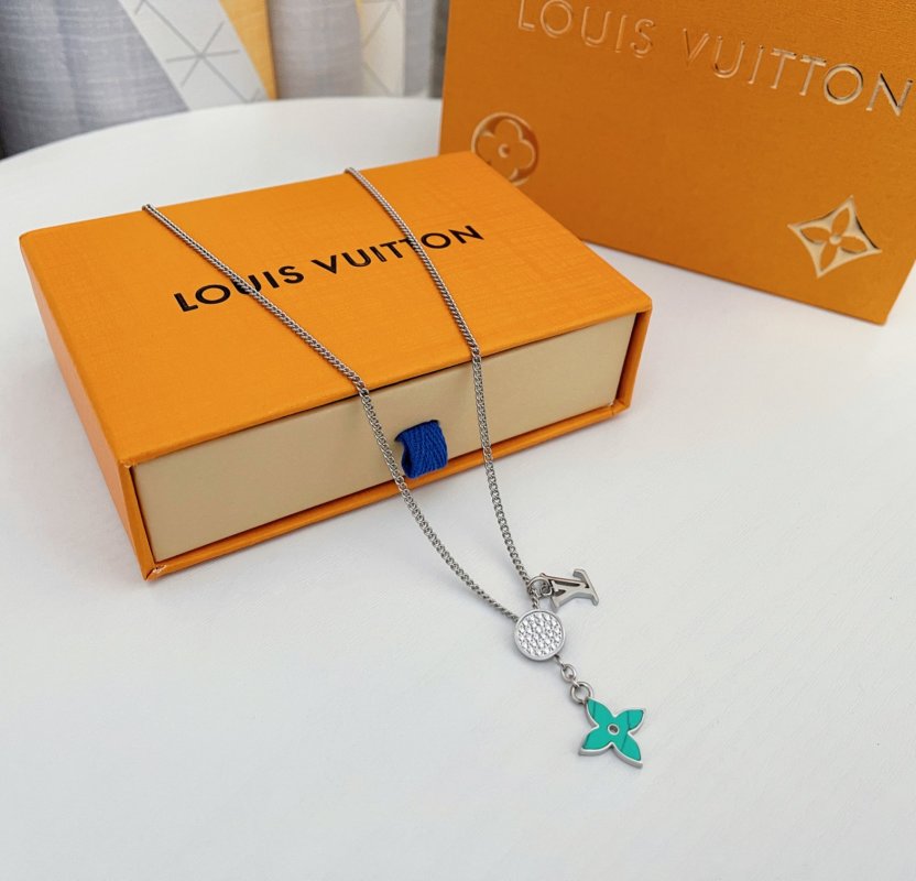 LV Opal Monogram Flower Charm Necklace Silver view