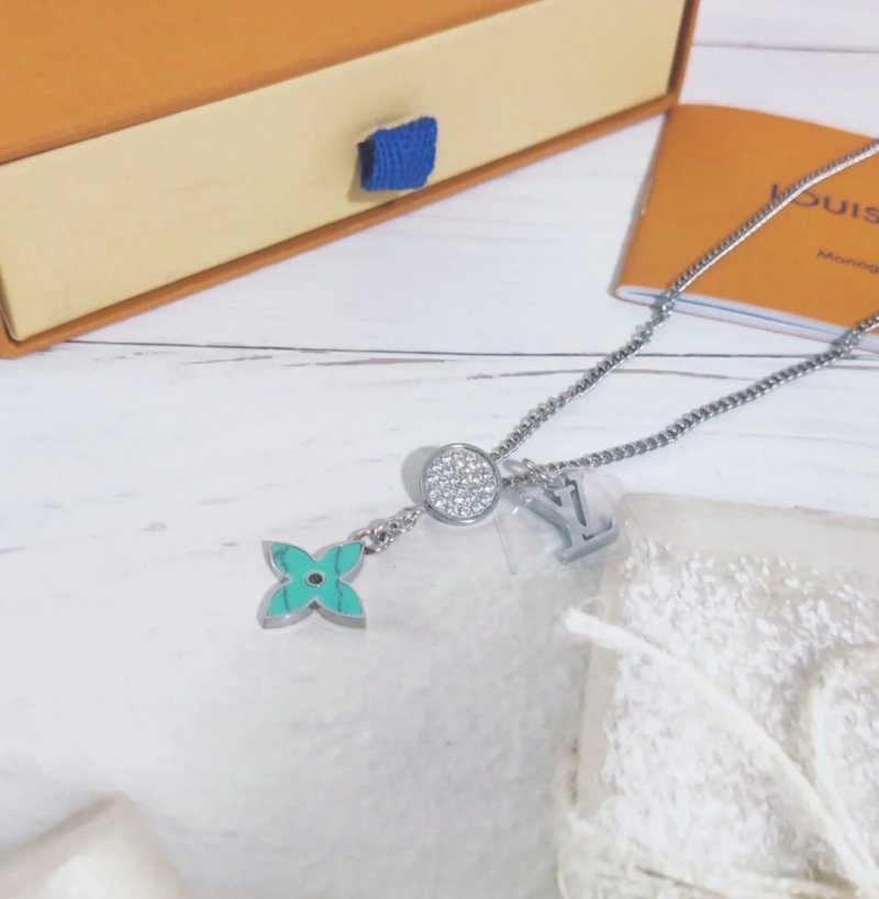 LV Opal Monogram Flower Charm Necklace Silver view