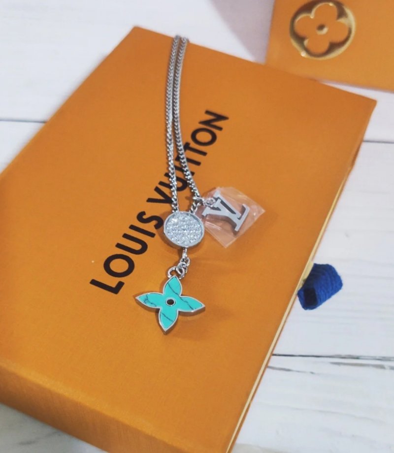 LV Opal Monogram Flower Charm Necklace Silver view