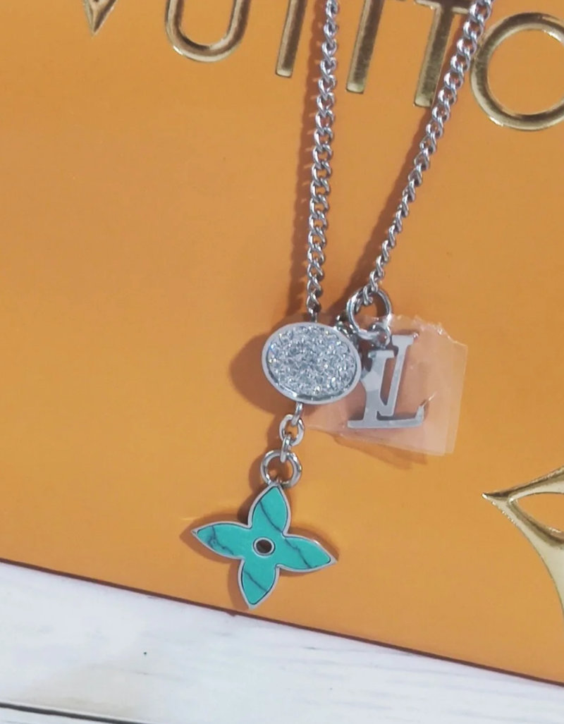 LV Opal Monogram Flower Charm Necklace Silver view