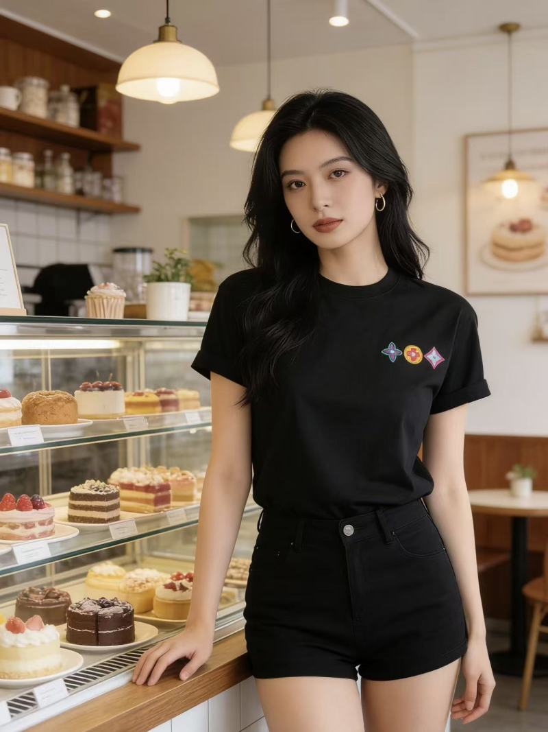 Louis Vuitton Colorful Monogram Embroidered Black T-Shirt view