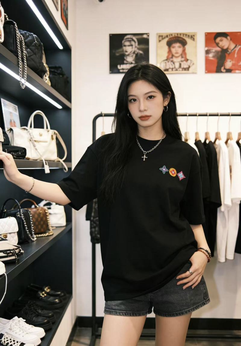 Louis Vuitton Colorful Monogram Embroidered Black T-Shirt view