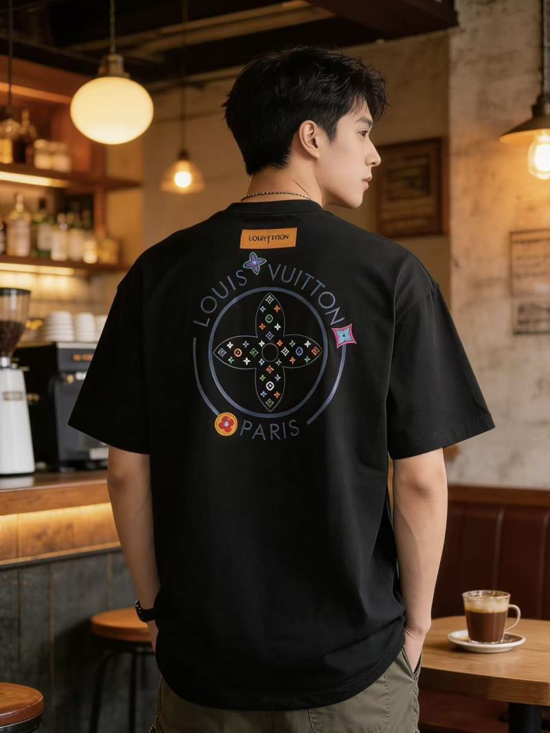 Louis Vuitton Colorful Monogram Embroidered Black T-Shirt view