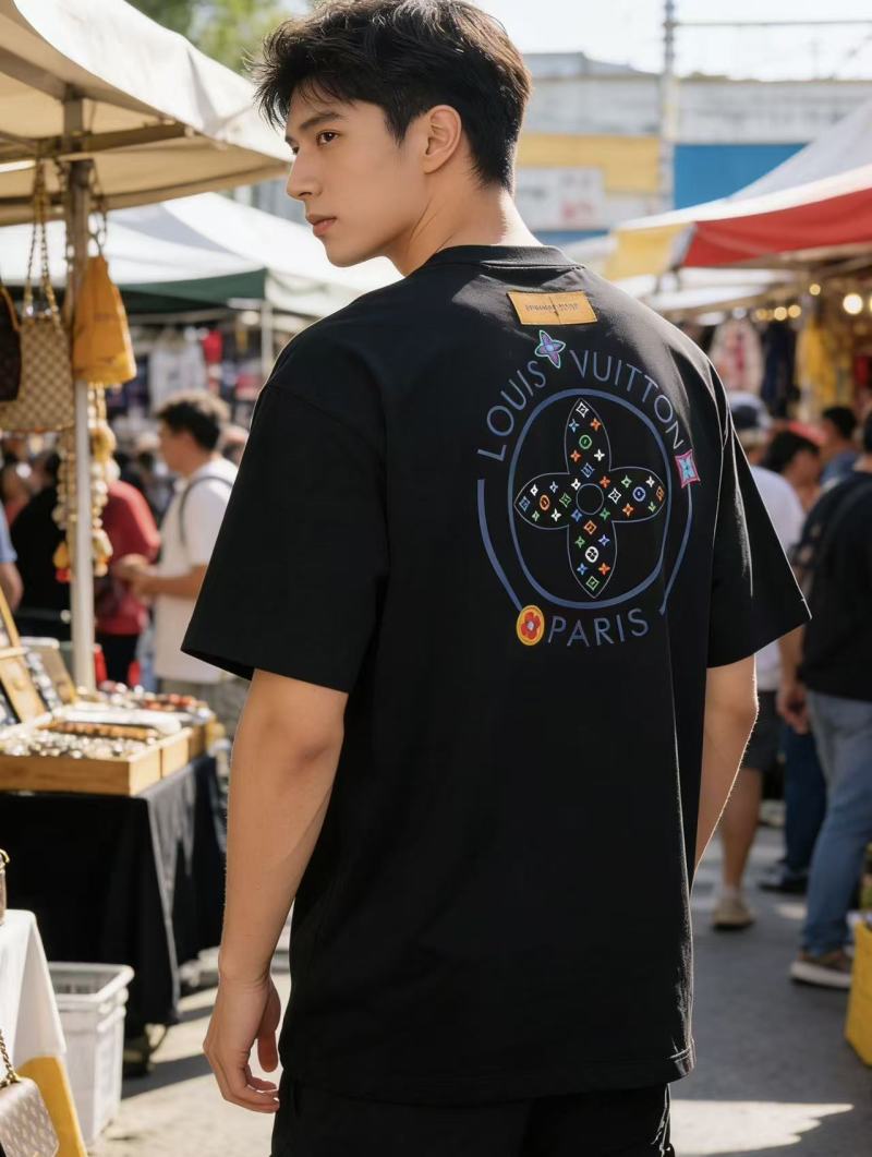 Louis Vuitton Colorful Monogram Embroidered Black T-Shirt view